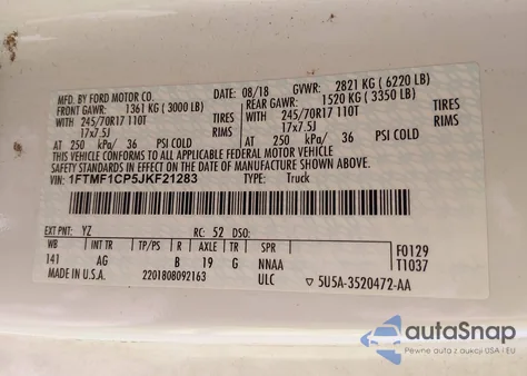 2018 Ford F-150 Xl from USA, damaged, VIN 1FTMF1CP5JKF21283